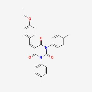 molecular formula C27H24N2O4 B2906220 5-[(4-Ethoxyphenyl)methylidene]-1,3-bis(4-methylphenyl)-1,3-diazinane-2,4,6-trione CAS No. 1022331-68-5