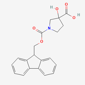molecular formula C20H19NO5 B2906230 1-{[(9H-fluoren-9-yl)methoxy]carbonyl}-3-hydroxypyrrolidine-3-carboxylic acid CAS No. 1861420-49-6