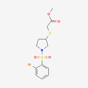 molecular formula C13H16BrNO4S2 B2906250 Methyl 2-((1-((2-bromophenyl)sulfonyl)pyrrolidin-3-yl)thio)acetate CAS No. 2034528-08-8