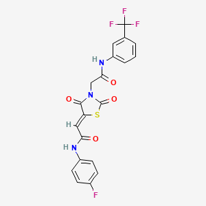 molecular formula C20H13F4N3O4S B2906266 (2Z)-2-[2,4-dioxo-3-(2-oxo-2-{[3-(trifluoromethyl)phenyl]amino}ethyl)-1,3-thiazolidin-5-ylidene]-N-(4-fluorophenyl)ethanamide CAS No. 867041-28-9