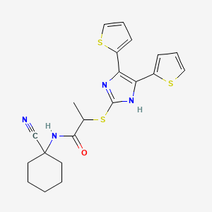 molecular formula C21H22N4OS3 B2906274 N-(1-cyanocyclohexyl)-2-[(4,5-dithiophen-2-yl-1H-imidazol-2-yl)sulfanyl]propanamide CAS No. 920653-02-7