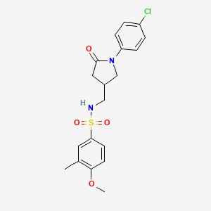 molecular formula C19H21ClN2O4S B2906289 N-((1-(4-chlorophenyl)-5-oxopyrrolidin-3-yl)methyl)-4-methoxy-3-methylbenzenesulfonamide CAS No. 954633-93-3
