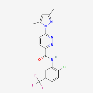 molecular formula C17H13ClF3N5O B2906301 N-(2-chloro-5-(trifluoromethyl)phenyl)-6-(3,5-dimethyl-1H-pyrazol-1-yl)pyridazine-3-carboxamide CAS No. 1351605-04-3