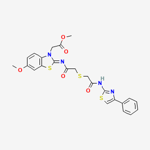 molecular formula C24H22N4O5S3 B2906322 (Z)-methyl 2-(6-methoxy-2-((2-((2-oxo-2-((4-phenylthiazol-2-yl)amino)ethyl)thio)acetyl)imino)benzo[d]thiazol-3(2H)-yl)acetate CAS No. 851717-03-8
