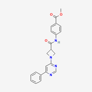 molecular formula C22H20N4O3 B2906328 Methyl 4-(1-(6-phenylpyrimidin-4-yl)azetidine-3-carboxamido)benzoate CAS No. 2034618-72-7
