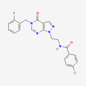 molecular formula C21H17ClFN5O2 B2906363 4-chloro-N-(2-(5-(2-fluorobenzyl)-4-oxo-4,5-dihydro-1H-pyrazolo[3,4-d]pyrimidin-1-yl)ethyl)benzamide CAS No. 922082-64-2