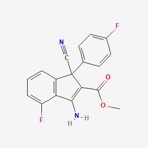 molecular formula C18H12F2N2O2 B2906367 methyl 3-amino-1-cyano-4-fluoro-1-(4-fluorophenyl)-1H-indene-2-carboxylate CAS No. 116616-96-7