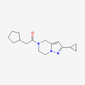 molecular formula C16H23N3O B2906381 2-cyclopentyl-1-(2-cyclopropyl-6,7-dihydropyrazolo[1,5-a]pyrazin-5(4H)-yl)ethanone CAS No. 2034293-29-1