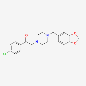 molecular formula C20H21ClN2O3 B2906382 2-[4-(1,3-Benzodioxol-5-ylmethyl)piperazin-1-yl]-1-(4-chlorophenyl)ethanone CAS No. 327094-24-6