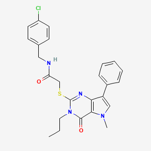 molecular formula C25H25ClN4O2S B2906387 N-(4-chlorobenzyl)-2-((5-methyl-4-oxo-7-phenyl-3-propyl-4,5-dihydro-3H-pyrrolo[3,2-d]pyrimidin-2-yl)thio)acetamide CAS No. 1115370-98-3