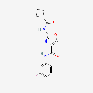 molecular formula C16H16FN3O3 B2906391 2-(cyclobutanecarboxamido)-N-(3-fluoro-4-methylphenyl)oxazole-4-carboxamide CAS No. 1396871-38-7