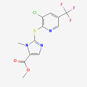 molecular formula C12H9ClF3N3O2S B2906397 methyl 2-{[3-chloro-5-(trifluoromethyl)-2-pyridinyl]sulfanyl}-1-methyl-1H-imidazole-5-carboxylate CAS No. 338793-01-4