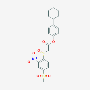 molecular formula C21H23NO7S2 B2906400 (4-Cyclohexylphenyl) 2-(4-methylsulfonyl-2-nitrophenyl)sulfinylacetate CAS No. 957399-80-3