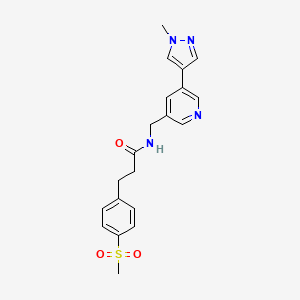 molecular formula C20H22N4O3S B2906409 N-((5-(1-methyl-1H-pyrazol-4-yl)pyridin-3-yl)methyl)-3-(4-(methylsulfonyl)phenyl)propanamide CAS No. 2034382-69-7