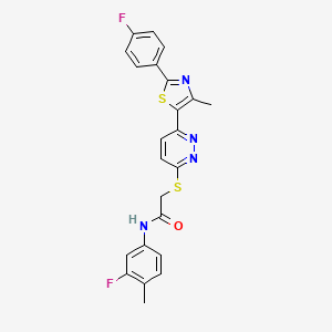 molecular formula C23H18F2N4OS2 B2906422 N-(3-fluoro-4-methylphenyl)-2-((6-(2-(4-fluorophenyl)-4-methylthiazol-5-yl)pyridazin-3-yl)thio)acetamide CAS No. 921058-87-9