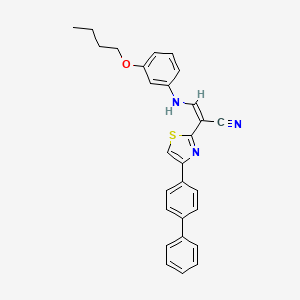 molecular formula C28H25N3OS B2906436 (Z)-2-(4-([1,1'-biphenyl]-4-yl)thiazol-2-yl)-3-((3-butoxyphenyl)amino)acrylonitrile CAS No. 374600-37-0