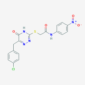 molecular formula C18H14ClN5O4S B2906441 2-((6-(4-chlorobenzyl)-5-oxo-4,5-dihydro-1,2,4-triazin-3-yl)thio)-N-(4-nitrophenyl)acetamide CAS No. 898606-06-9