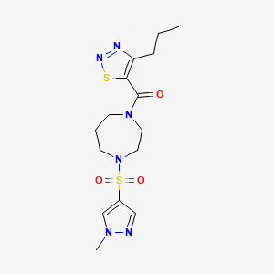 molecular formula C15H22N6O3S2 B2906454 (4-((1-甲基-1H-吡唑-4-基)磺酰基)-1,4-二氮杂环-1-基)(4-丙基-1,2,3-噻二唑-5-基)甲苯酮 CAS No. 2034402-03-2