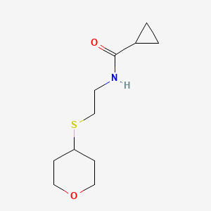 molecular formula C11H19NO2S B2906467 N-(2-((tetrahydro-2H-pyran-4-yl)thio)ethyl)cyclopropanecarboxamide CAS No. 2034524-67-7