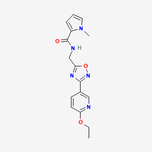 molecular formula C16H17N5O3 B2906468 N-((3-(6-ethoxypyridin-3-yl)-1,2,4-oxadiazol-5-yl)methyl)-1-methyl-1H-pyrrole-2-carboxamide CAS No. 2034453-15-9
