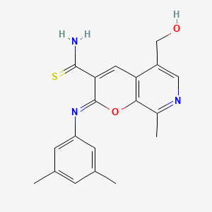 molecular formula C19H19N3O2S B2906506 (2Z)-2-[(3,5-dimethylphenyl)imino]-5-(hydroxymethyl)-8-methyl-2H-pyrano[2,3-c]pyridine-3-carbothioamide CAS No. 931361-18-1