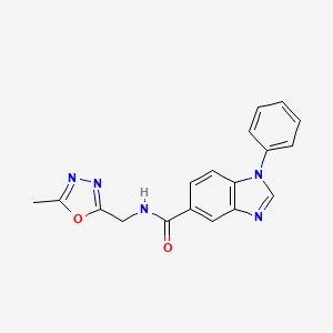 molecular formula C18H15N5O2 B2906513 N-((5-methyl-1,3,4-oxadiazol-2-yl)methyl)-1-phenyl-1H-benzo[d]imidazole-5-carboxamide CAS No. 1203367-63-8