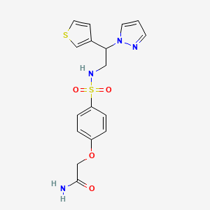 molecular formula C17H18N4O4S2 B2906517 2-(4-(N-(2-(1H-pyrazol-1-yl)-2-(thiophen-3-yl)ethyl)sulfamoyl)phenoxy)acetamide CAS No. 2034494-47-6