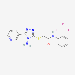 molecular formula C16H13F3N6OS B2906529 2-{[4-amino-5-(pyridin-3-yl)-4H-1,2,4-triazol-3-yl]sulfanyl}-N-[2-(trifluoromethyl)phenyl]acetamide CAS No. 901150-54-7