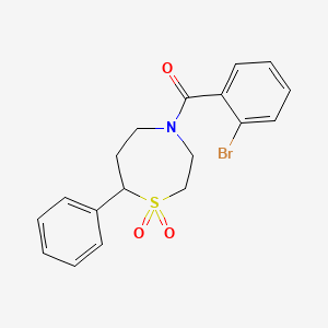 molecular formula C18H18BrNO3S B2906553 (2-Bromophenyl)(1,1-dioxido-7-phenyl-1,4-thiazepan-4-yl)methanone CAS No. 2034309-03-8