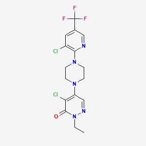 molecular formula C16H16Cl2F3N5O B2906557 4-Chloro-5-(4-(3-chloro-5-(trifluoromethyl)-2-pyridinyl)piperazino)-2-ethyl-3(2H)-pyridazinone CAS No. 320421-65-6