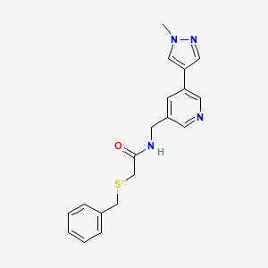 molecular formula C19H20N4OS B2906578 2-(benzylthio)-N-((5-(1-methyl-1H-pyrazol-4-yl)pyridin-3-yl)methyl)acetamide CAS No. 2034230-43-6