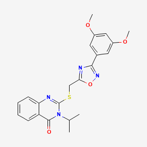 molecular formula C22H22N4O4S B2906589 2-({[3-(3,5-Dimethoxyphenyl)-1,2,4-oxadiazol-5-yl]methyl}sulfanyl)-3-(propan-2-yl)-3,4-dihydroquinazolin-4-one CAS No. 946352-74-5