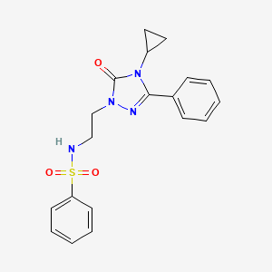 molecular formula C19H20N4O3S B2906635 N-(2-(4-cyclopropyl-5-oxo-3-phenyl-4,5-dihydro-1H-1,2,4-triazol-1-yl)ethyl)benzenesulfonamide CAS No. 2188279-21-0