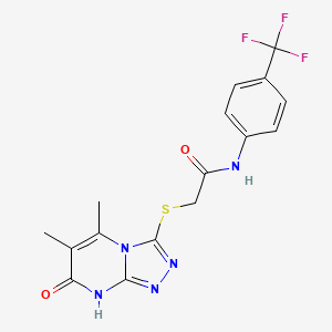 molecular formula C16H14F3N5O2S B2906654 2-((5,6-dimethyl-7-oxo-7,8-dihydro-[1,2,4]triazolo[4,3-a]pyrimidin-3-yl)thio)-N-(4-(trifluoromethyl)phenyl)acetamide CAS No. 891135-65-2