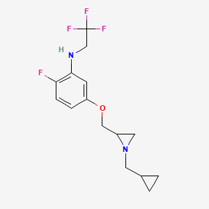 molecular formula C15H18F4N2O B2906685 5-[[1-(Cyclopropylmethyl)aziridin-2-yl]methoxy]-2-fluoro-N-(2,2,2-trifluoroethyl)aniline CAS No. 2418723-44-9