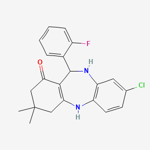 molecular formula C21H20ClFN2O B2906705 3-chloro-6-(2-fluorophenyl)-9,9-dimethyl-6,8,10,11-tetrahydro-5H-benzo[b][1,4]benzodiazepin-7-one CAS No. 1020252-52-1