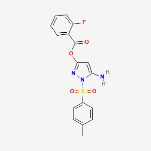 molecular formula C17H14FN3O4S B2906708 5-amino-1-tosyl-1H-pyrazol-3-yl 2-fluorobenzoate CAS No. 442678-95-7