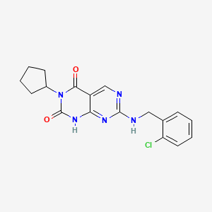 molecular formula C18H18ClN5O2 B2906715 7-[(2-chlorobenzyl)amino]-3-cyclopentylpyrimido[4,5-d]pyrimidine-2,4(1H,3H)-dione CAS No. 1421532-93-5