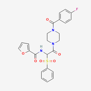 molecular formula C24H22FN3O6S B2906716 N-[1-(benzenesulfonyl)-2-[4-(4-fluorobenzoyl)piperazin-1-yl]-2-oxoethyl]furan-2-carboxamide CAS No. 1043008-00-9