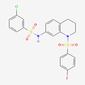 molecular formula C21H18ClFN2O4S2 B2906724 3-chloro-N-(1-((4-fluorophenyl)sulfonyl)-1,2,3,4-tetrahydroquinolin-7-yl)benzenesulfonamide CAS No. 950475-15-7