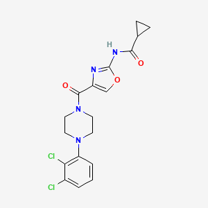 molecular formula C18H18Cl2N4O3 B2906731 N-(4-(4-(2,3-dichlorophenyl)piperazine-1-carbonyl)oxazol-2-yl)cyclopropanecarboxamide CAS No. 1396677-53-4