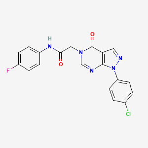 molecular formula C19H13ClFN5O2 B2906733 2-(1-(4-chlorophenyl)-4-oxo-1H-pyrazolo[3,4-d]pyrimidin-5(4H)-yl)-N-(4-fluorophenyl)acetamide CAS No. 852440-85-8