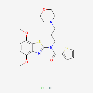 molecular formula C21H26ClN3O4S2 B2906752 N-(4,7-dimethoxybenzo[d]thiazol-2-yl)-N-(3-morpholinopropyl)thiophene-2-carboxamide hydrochloride CAS No. 1216427-74-5