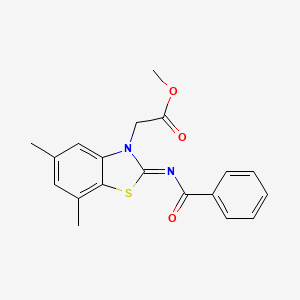 molecular formula C19H18N2O3S B2906785 (Z)-methyl 2-(2-(benzoylimino)-5,7-dimethylbenzo[d]thiazol-3(2H)-yl)acetate CAS No. 1322222-22-9