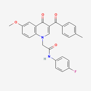 N-(4-fluorophenyl)-2-[6-methoxy-3-(4-methylbenzoyl)-4-oxoquinolin-1-yl]acetamide