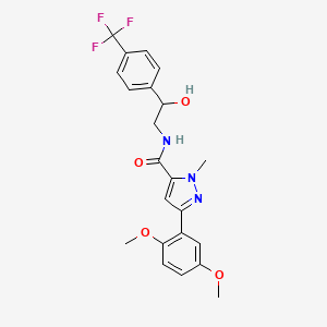 molecular formula C22H22F3N3O4 B2906805 3-(2,5-dimethoxyphenyl)-N-(2-hydroxy-2-(4-(trifluoromethyl)phenyl)ethyl)-1-methyl-1H-pyrazole-5-carboxamide CAS No. 1396862-57-9