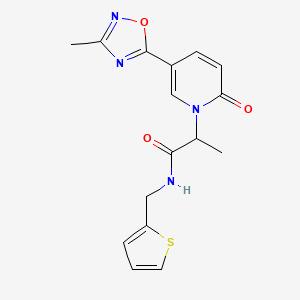 molecular formula C16H16N4O3S B2906811 2-[5-(3-methyl-1,2,4-oxadiazol-5-yl)-2-oxopyridin-1(2H)-yl]-N-(2-thienylmethyl)propanamide CAS No. 1396559-47-9