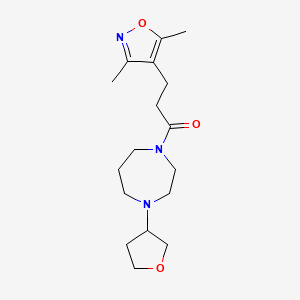 molecular formula C17H27N3O3 B2906842 3-(3,5-Dimethylisoxazol-4-yl)-1-(4-(tetrahydrofuran-3-yl)-1,4-diazepan-1-yl)propan-1-one CAS No. 2309232-53-7