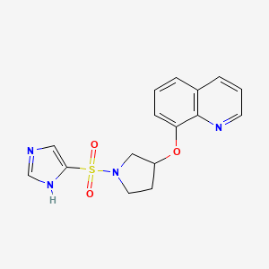 molecular formula C16H16N4O3S B2906848 8-((1-((1H-imidazol-4-yl)sulfonyl)pyrrolidin-3-yl)oxy)quinoline CAS No. 2034242-34-5