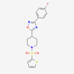 molecular formula C17H16FN3O3S2 B2906849 4-[3-(4-Fluorophenyl)-1,2,4-oxadiazol-5-yl]-1-(2-thienylsulfonyl)piperidine CAS No. 946294-24-2